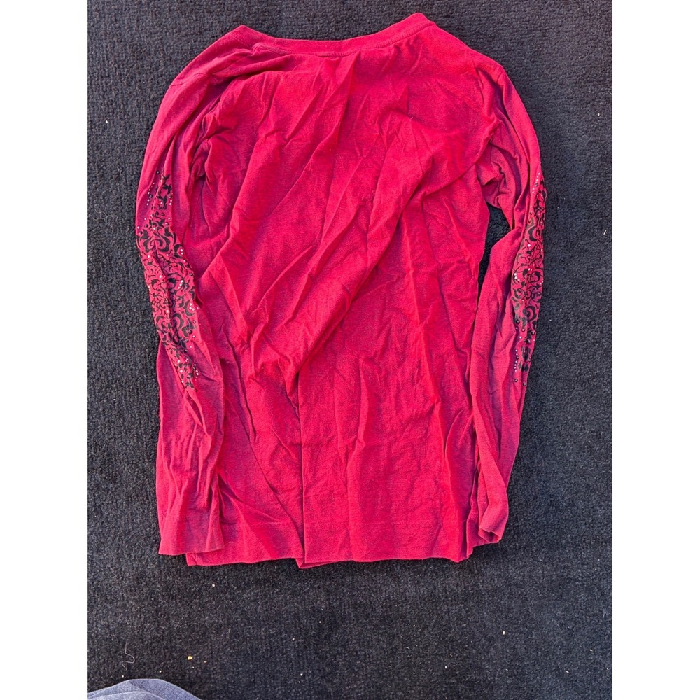 Panhandle Slim Red Long Sleeve T-Shirt Rhinestone Scroll Graphic XL
